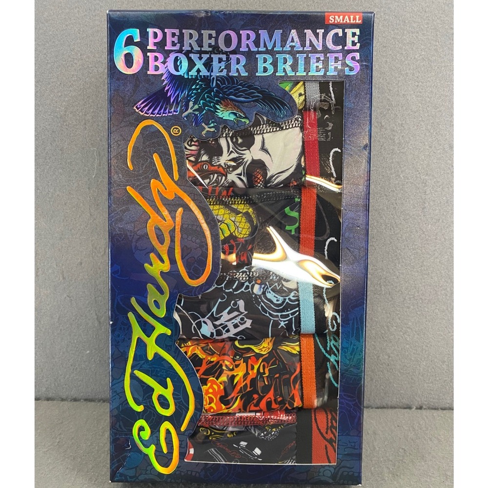 Ed Hardy Mens Small 6 Pack Performance Boxer Briefs 28-30 Tattoo Skull Tiger NEW